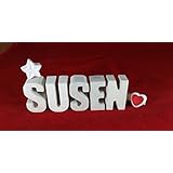 Beton, Steinguss Buchstaben 3 D Deko Schriftzug Namen SUSEN als Geschenk verpackt! Ein ausgefallenes Geschenk zur Geburt, Taufe, Geburtstag oder auch zu anderen Anlässen.