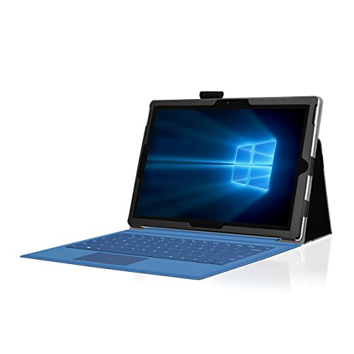 Microsoft Surface Pro 4 Cover Tasche mit praktischer Stand Funktion Case aus robustem Kunstleder und zusätzlicher Displayschutz Folie kombiniert Schutz und Design für Ihr Microsoft Surface Pro 4 Hülle Case in Schwarz von UC Express® - 2