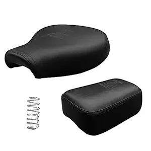 AllExtreme EXRESB2 Front & Rear Split Seat with Spring PU Leather Anti Skid Cushion Rider & Pillion Padded Seating Lather Seat Cover Compatible with Royal Enfield Bullet Classic 350cc & 500cc (Black)