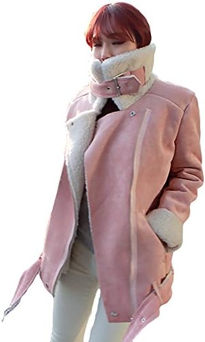 LOCOMO Women Pink Faux Suede Fur Lined Zipper Aviator Biker Coat FFJ071L