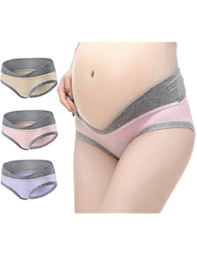 Feoya 4er Pack Damen Umstandsmode Slip Schwangerschafts Baumwolle Unterwäsche Niedrig Taille U-förmige Unterhose...