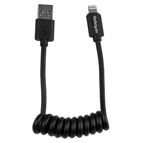 StarTech.com 30cm Apple 8-pin Lightning auf USB Spiralkabel für iPhone / iPod / iPad - 0,3m Ladekabel - Schwarz - St/St