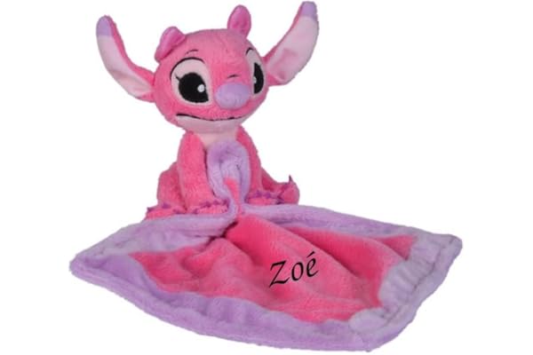 Disney Doudou Personnalisé Stitch Angel Rose Peluche avec Mouchoir 40 cm 100% Polyester