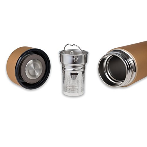 Avanos Thermoskanne | Thermosflasche | Trinkflasche | 450 ml | Teesieb | Kaffee | Tee | Edelstahl | Sport | Büro | Gold - 3