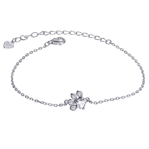 Bracciale Donna Zampa di Gatto Bracciale in Argento 925 Regolabile Sterling Bracciale Zampa di Cane Ossido di Zirconio Zampa Brillanti Gioielli Ragazze (Argento)