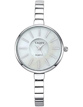 INWET Schlank Damen Quarz Armbanduhr,Perlmutt Zifferblatt,Silber Gehäuse,Einfach und Elegant