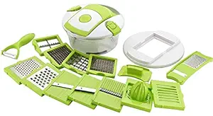 PRETOX nbrekable 15 in 1 Vegetable and Fruit Cutter Chopper Grater Slicer with Airtight Container (Green & White)