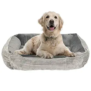 Happycare Tex Reversible Rectangle Pet Bed Dog Bed with Dog Paw Embroidery,Medium Size, Solid Gray