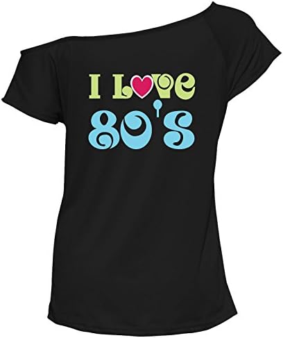Ladies I Love 80s T Shirt Fancy Dress 1980s Retro Pop Star Party Wear Casual Top#(6220#Black T Shirt I Love 80s Print#UK8#Womens)