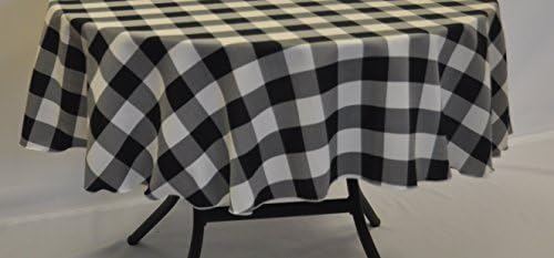 Black and White Gingham Patio Tablecloth 58" Diameter Round Polyester Fabric with ring in centre for your umbrella / parasol.