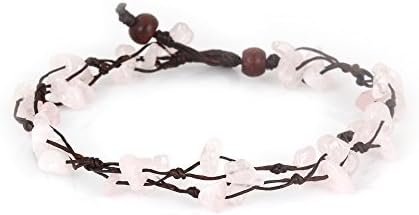 MGD, Pink Rose Quartz Color Bead Anklet. Beautiful 26 Centimeters Handmade Stone Anklet Made from wax cord. Fashion Jewelry for Women, Teens and Girls., JB-0119A by Mary Grace Design