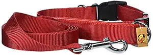 Foodie Puppies Nylon Padded Neck Collar Belt & Leash Set for Puppies & Dogs - (Size: Small, Width: 0.75 Inch, Color: Red Black)