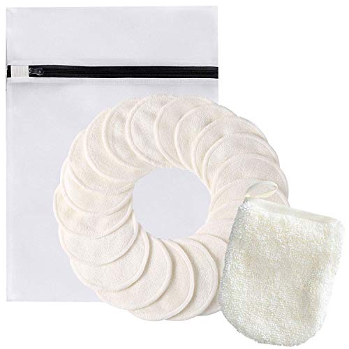 Almohadillas Desmaquillantes Reutilizables Discos Desmaquillantes de Bambú y Algodón, Almohadillas Cosméticas de Maquillaje Lavables Desmaquillador Algodón Limpiador 16Pcs