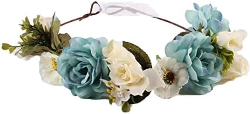Women Ladies Headdress, LILICAT Handmade Flower Hairband Crown Wedding Wreath Bridal Headdress Elegant for Beach Wedding (Blue)