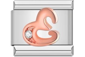 MON & SONS M&S A-Z Rose Gold Letter Initial Name Alphabet 9mm Italian Link Charm Compatible With Nomination Bracelet