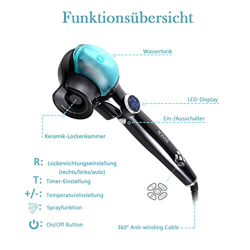 ACEVIVI Dampf Negative Ionen Lockenstab Curler Lockendreher mit EU Stecker LCD Schwarz - 2