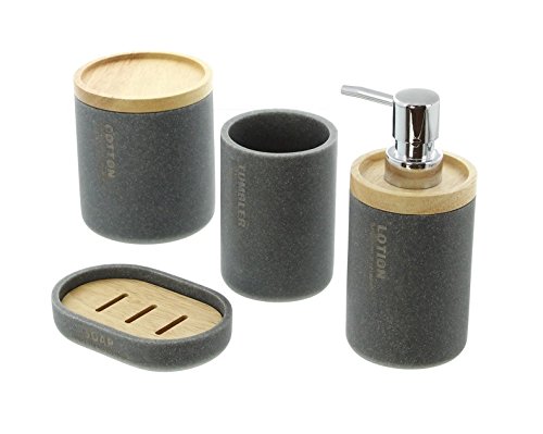 Bad-Set „Anthrazit“ 4 tlg. Kunststein Seifenspender Zahnputzbecher Seifenschale Kosmetikdöschen - 4