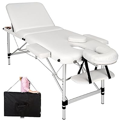 TecTake Table de massage pliante aluminium cosmetique lit de massage portable blanc + housse de transport