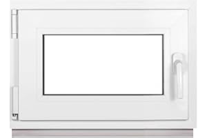 Framex Finestra Seminterrata Piccola in PVC Bianco, Larghezza x Altezza 60 x 40 cm (600 x 400 mm), Doppi Vetri (32 mm), Anta-Ribalta, Girevole DIN Sinistra – Premium