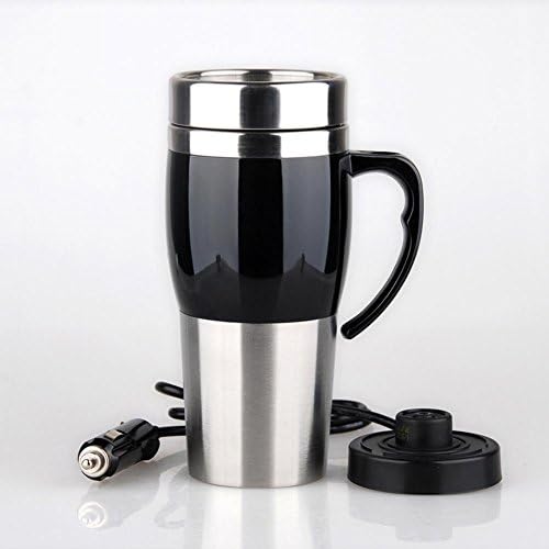 GFRHome Travel Electric Heated Mug Cup Stainless Steel Flask Car Cigarette Charger Plug Heated Vacuum Flask 12 V , black
