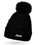 Zeitloses, einfarbiges Design mit klassischem Zopfstrickmuster und weichem Bommel als modischer Eye-Catcher