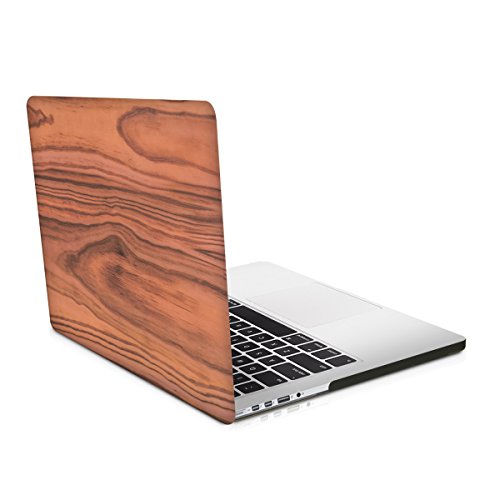 kwmobile Hardcase Laptop Hülle für Apple MacBook Pro Retina 15" (ab Anfang 2013) - Holz Maserung Design Braun dünne gummierte Schutzhülle Cover Case Tasche
