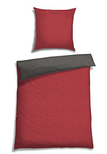 Schiesser Renforcé Bettwäsche Doubleface rot - anthra / 2-teilig / 100% Baumwolle / versch. Größen erhältlich, Größe:135 x 200 cm + 80 x 80 cm