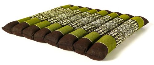 Kapok Sitzkissen 35x35x4cm, optimal als Stuhlauflage oder Meditationskissen, Bodenkissen bzw. Stuhlkissen (braun / grün)