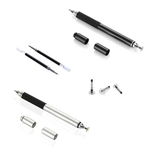 Liamoo Präziser Eingabestift mit Kugelschreiber und Deckel 2 Stück Schwarz + Silber + Touchminen + Schreibminen - 2