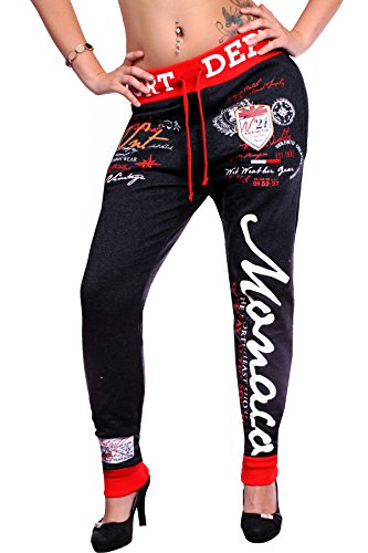 Damen lange Trainingshose | Monaco Sporthose R-478 (M-fällt größer aus, Navy-Rot)