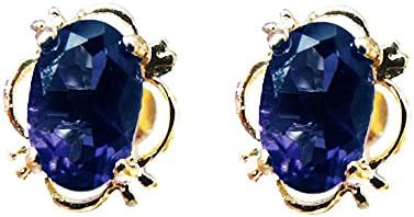 9ct Yellow Gold Real Sapphire Oval Stud Earrings - September Birthstone - Autumn Delight