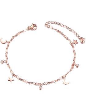 sweetiee Armband Fußband aus Stahl Titan, Kette Unendliche Orne de Lune und Etoile, Rotgold, 200mm