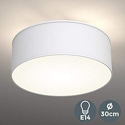 Lámpara de techo moderna con pantalla textil Ø 30cm, Lampara LED con 2 llamas, Luz de techo de tela E27, Pantalla de Algodón blanco