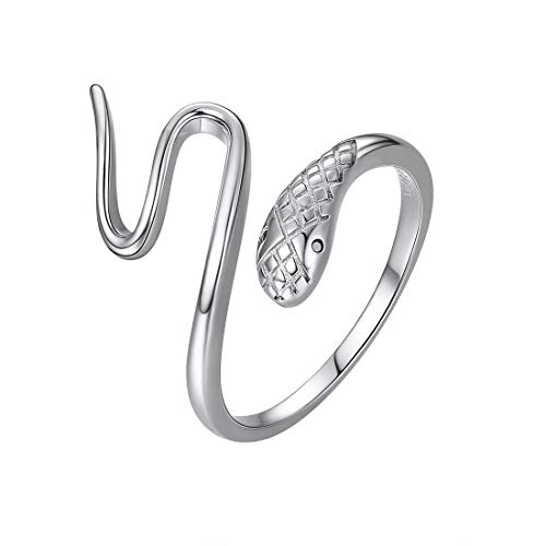 SILVERCUTE 3D Snake/Serpent/Ophidian Open Ring, 925 Sterling Silver Cubic Zirconia Animal Jewelry Resizable Ring, SCR6098B