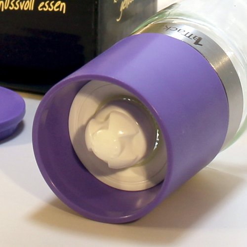 Pfeffermühle Salzmühle Gewürzmühle unbefüllt mit Keramik Mahlwerk in Geschenk Verpackung – 230ml – Höhe 20.5cm – pflaume violett - 3
