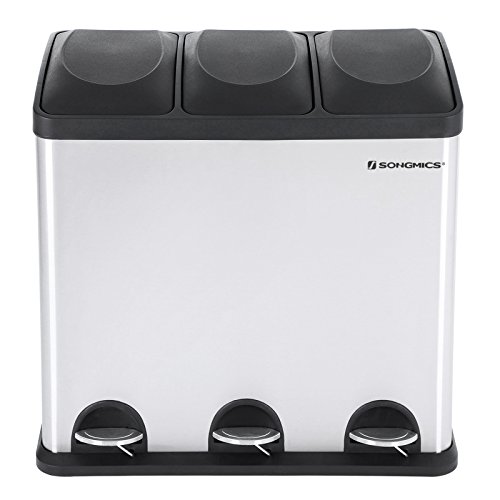 Songmics Mülleimer Mülltrennsystem 54 L mit Inneneimer große Abfallbehälter Treteimer Edelstahl LTB54L - 8
