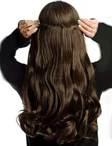 Chronex Natural Brown 5 Clips Curly And Wavy Hair Extension, 24 inches