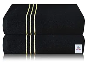 Heart Home Cotton 2 Pieces Bath Towel Super Soft, Fluffy, and Absorbent, Perfect for Daily Use 100% Cotton Towels, 400 GSM (Black)-HEART11582, Standard (HEART011582)