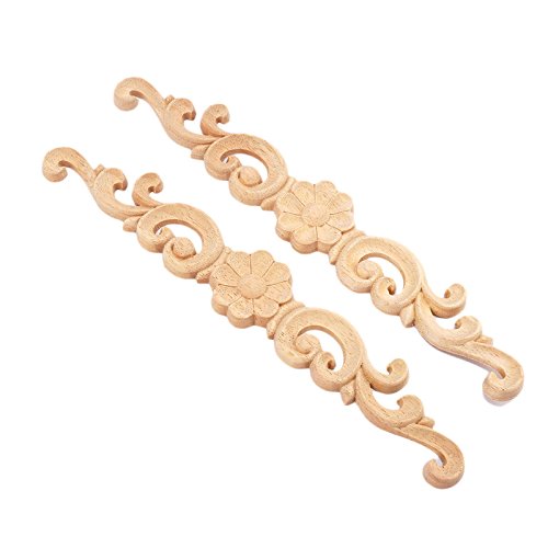 MUXSAM 2pcs 27 * 4cm Wood Carved Applique Onlay for Decoration Furniture Decals Corner Long Onlay Applique Unpainted Flower Door Decor European Style