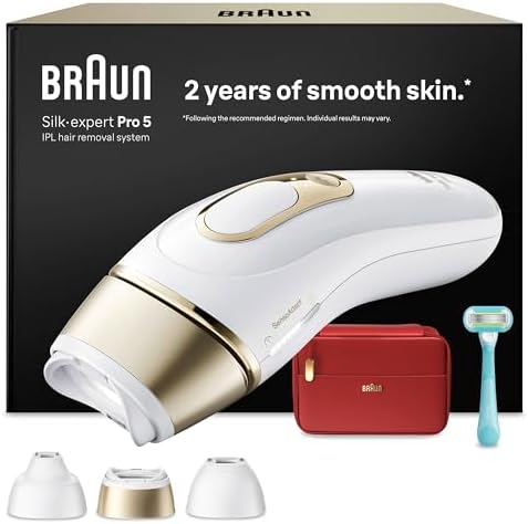 Braun Silk·Expert Pro 5, Epilatore Luce Pulsata Smart, Epilazione Laser Peli Donna a Casa, Riduzione Permanente dei Peli, con 3 Testine, Custodia e Rasoio Gillette Venus, Pl5321