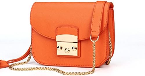 Ladies Small Square Bag Shoulder Messenger Lock Chain Package,Orange