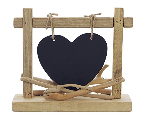 Tisch-Tafel „Herz“ Rahmen aus naturbelassenem Holz, Herz mit Sisalschnur an Rahmen befestigt, schwarz lackiert für Beschriftungen mit Kreide, dekoriert mit kleinen Treibholzästen 25 x 8 x 20 cm, Herz 14 x 13 cm - 3