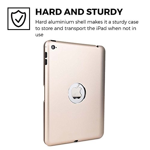 iPad Mini 4 Tastatur Fall Gold, dingrich Ultra Slim Premium Aluminium drahtloser Bluetooth Tastatur Schutzhülle Ständer Cover Hartschale Kunststoff Flio Cover porfolio Displayschutzfolie Fall Laptop Stilvolle QWERTY Tastatur Hülle für Apple iPad Mini 4 Tablet + Displayschutzfolie + Stylus - 5