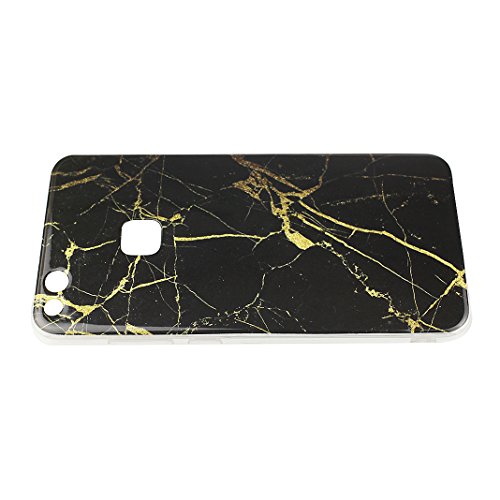 Huawei P10 Lite Hülle Silikon, Rosa Schleife Schutzhülle für>Huawei P10 Lite< Ultra Dünn Slim Case Flexible Soft Weich TPU Silicone Backcover Bumper Schale Handyhülle mit Bunte Marmor Muster , Schwarz Gold Marmor - 6