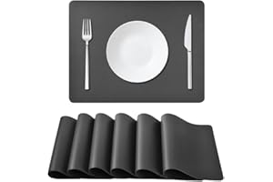 elagel Tischsets Abwaschbar, Platzsets Abwischbar 6er Set, Tischsets Leder Lederoptik Kunstleder Wasserdicht Platzdeckchen, Dunkelgrau Hitzebeständig Tischset für Küche Speisetisch, 40x30cm