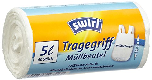 Swirl 4er Pack Müllbeutel mit Tragegriff, 5 Liter, Antibakteriell, 40 Stück pro Rolle, Weiß - 3