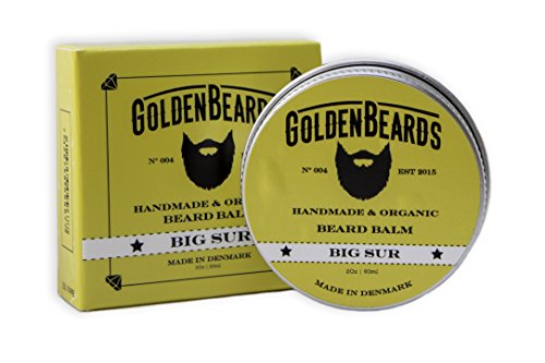 Golden Beards, balsamo biologico da barba Big Sur, 60 ml. 100 % naturale e fatto a mano. Olio di jojoba, argan e albicocca, patchouli e lavanda