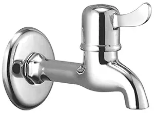 Oleanna Omclb Magic Brass Quarter Turn Fittings Long Body Bib Cock Bathroom Taps (Silver, Chrome Finish)