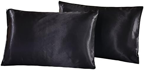 Zangge Bedding Luxury Soft Silky Pillow Case, 51 x 76 cm Bedroom - Pack of 2 (Black)