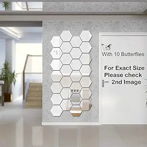 Wall1ders - Dakshita Decor Hexagon (Pack of 28, Size 10.5 x 12 cm, Silver) 3D Acrylic Sticker, 3D Acrylic Stickers for Wall, 3D Mirror Wall Stickers, 3D Mirror Stickers Wall Decor Items for Home and Office.